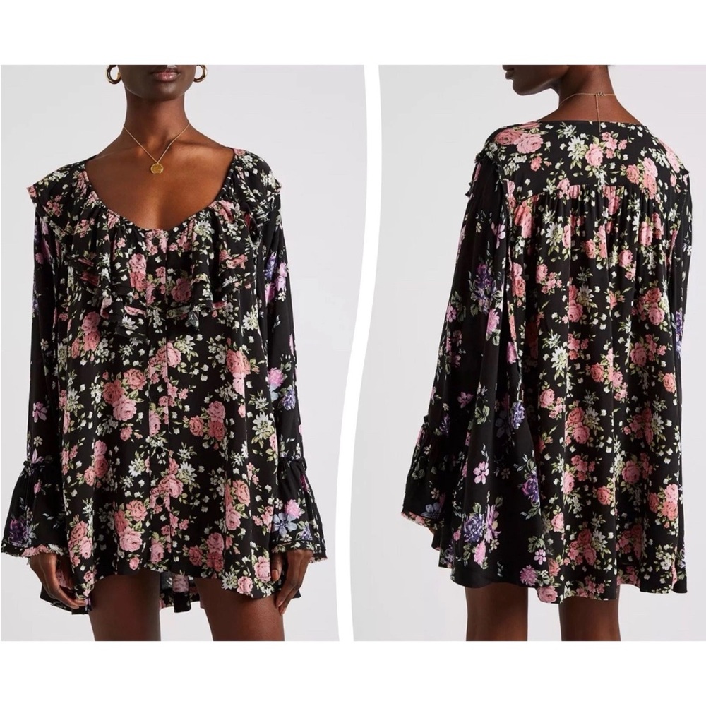 Free People Loretta Printed Tunic Top Dark Combo